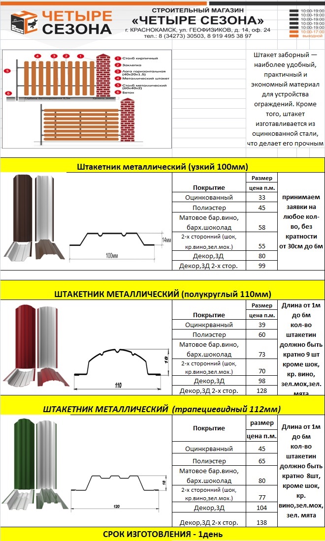Штакетник металлический купить в Краснокамске